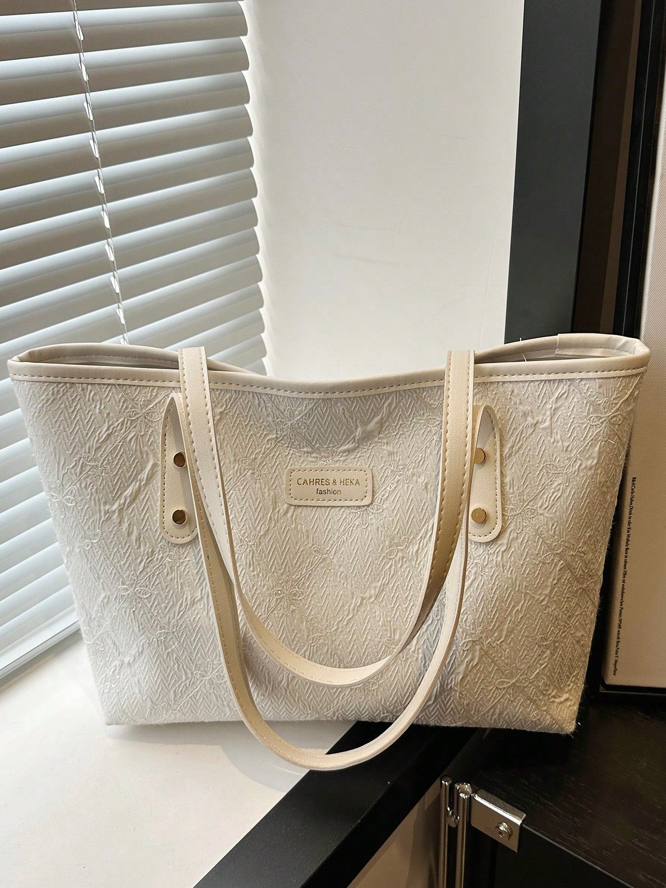 White Embossed Classic Tote Bag