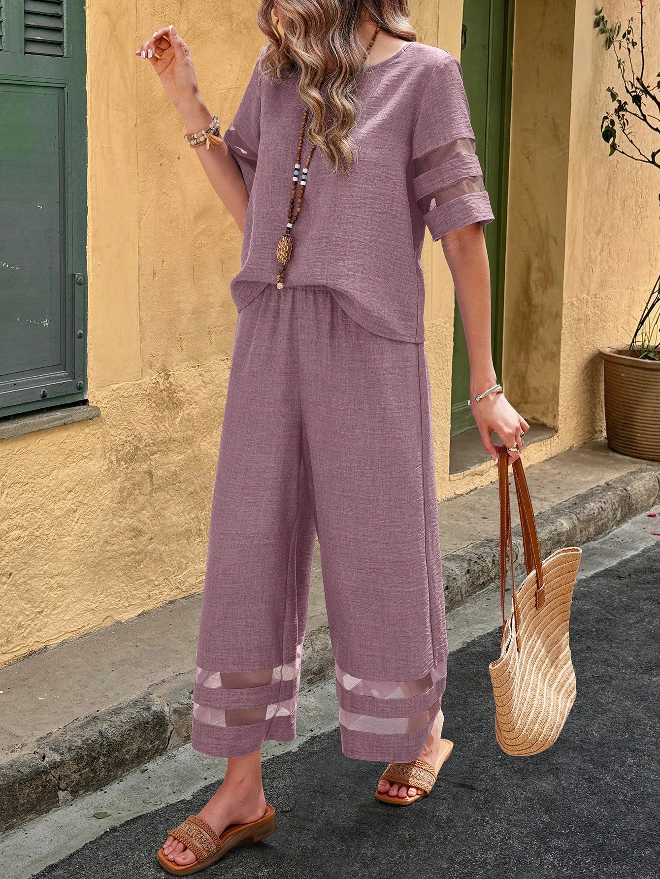 Boho Mesh Splice Co-ord Set