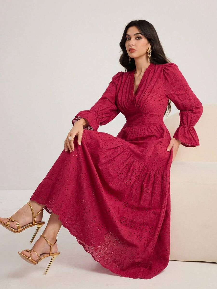 V-Neck Embroidered Vacation Dress