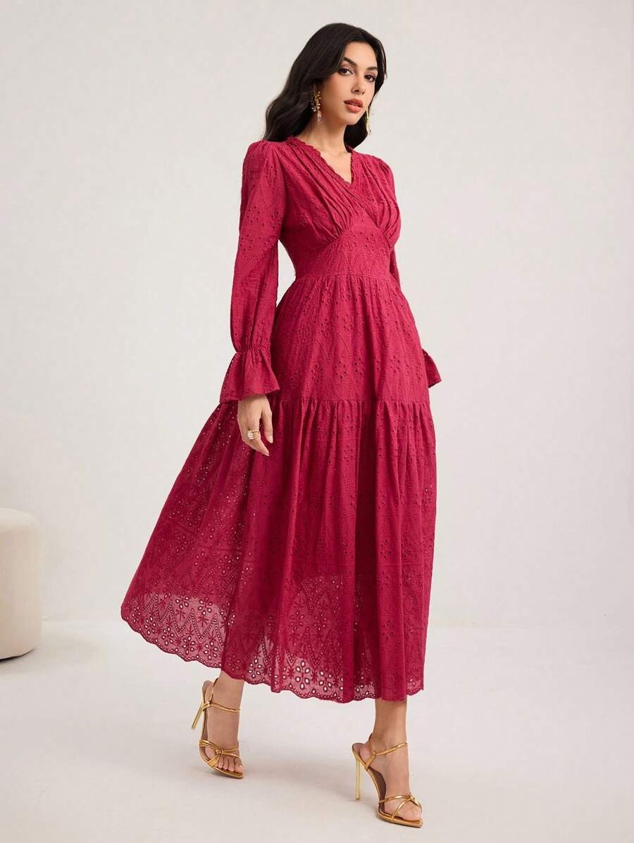 V-Neck Embroidered Vacation Dress