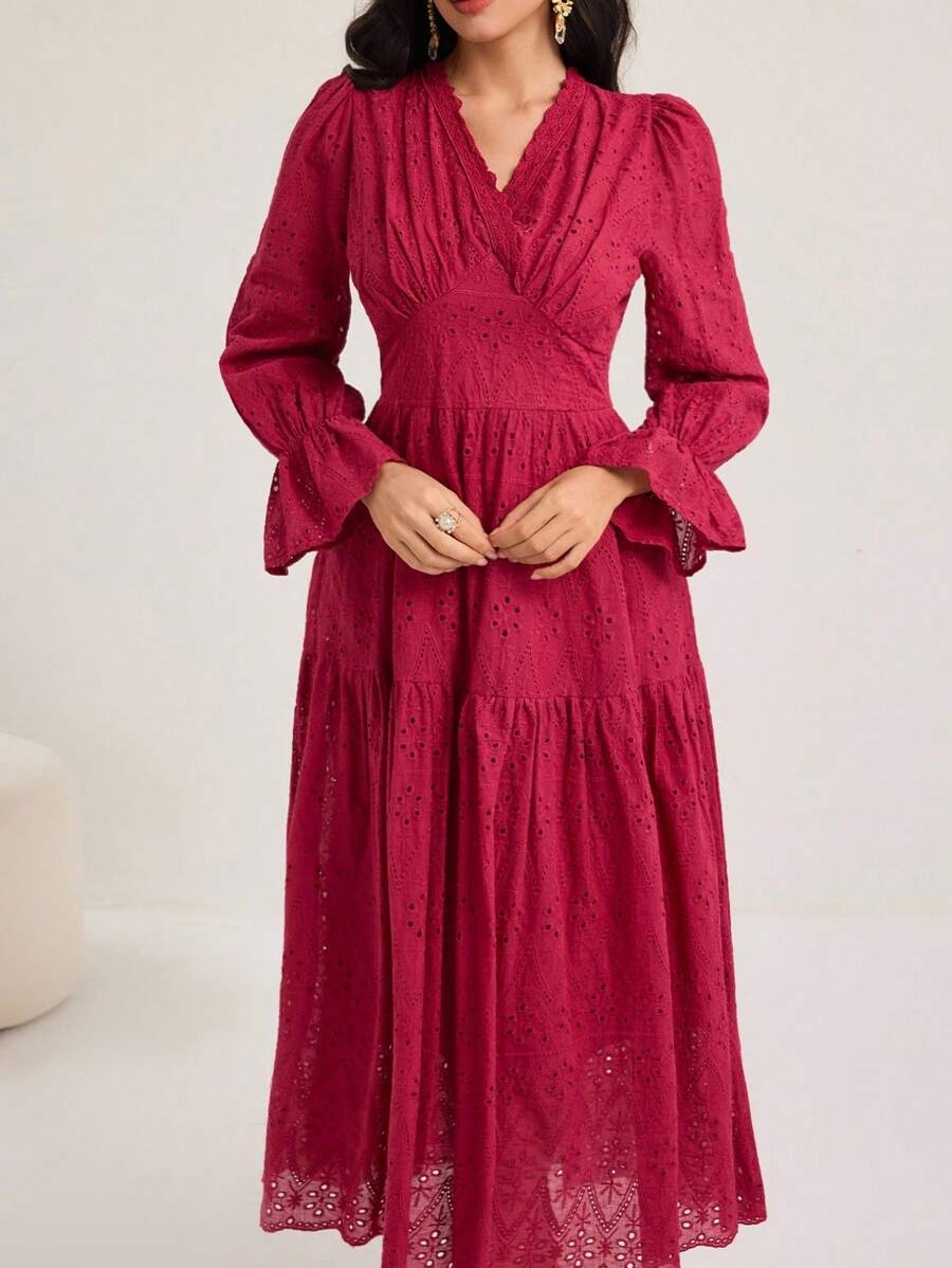 V-Neck Embroidered Vacation Dress