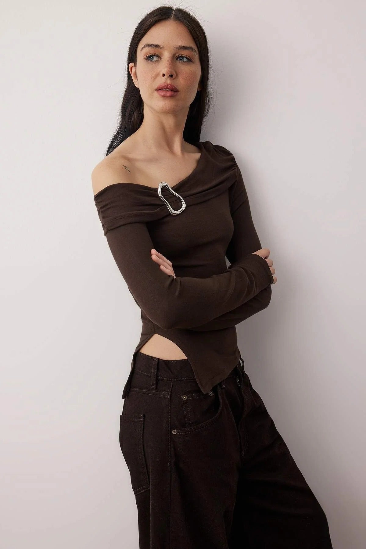 Brown Knitted Blouse for Women