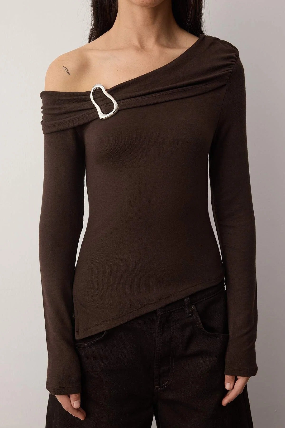 Brown Knitted Blouse for Women