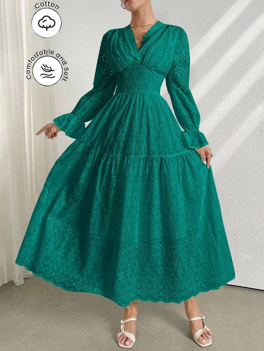 V-Neck Embroidered Vacation Dress