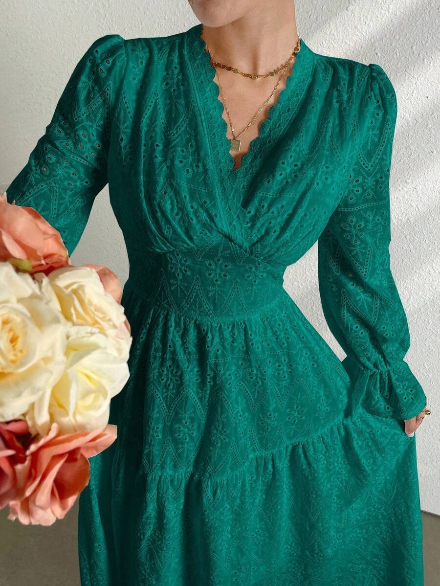 V-Neck Embroidered Vacation Dress