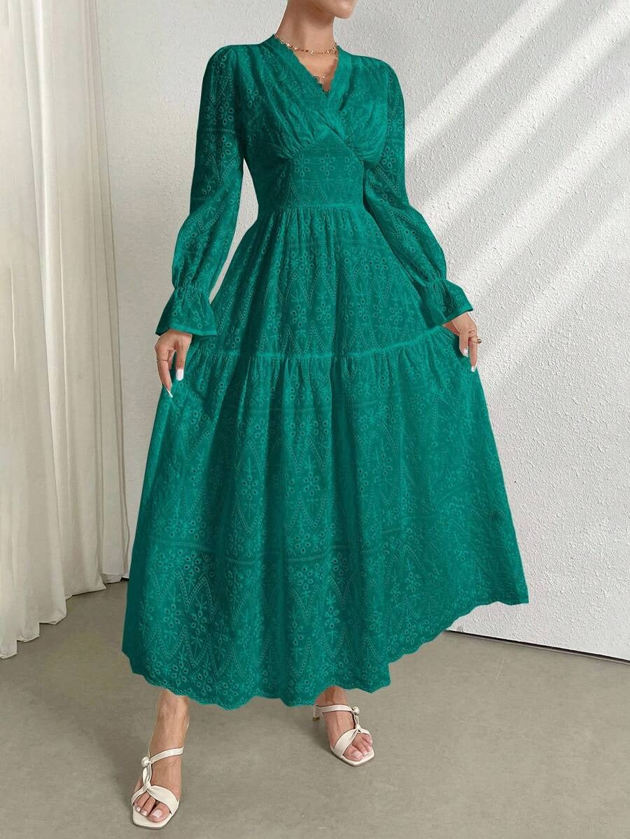 V-Neck Embroidered Vacation Dress