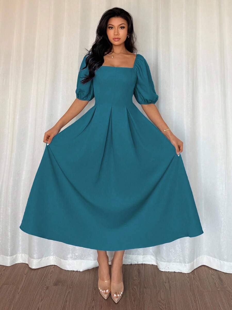 French Draped Hem A-Line Dress