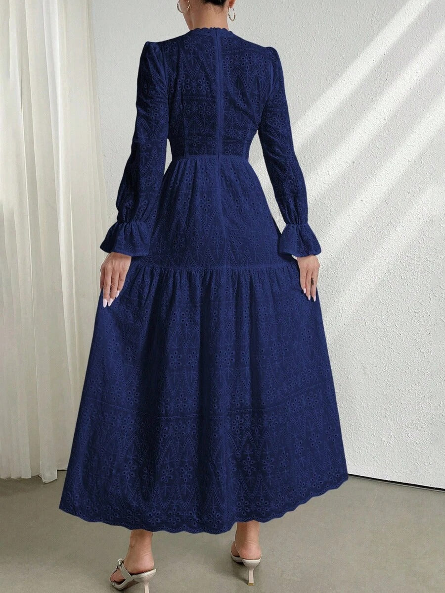 V-Neck Embroidered Vacation Dress