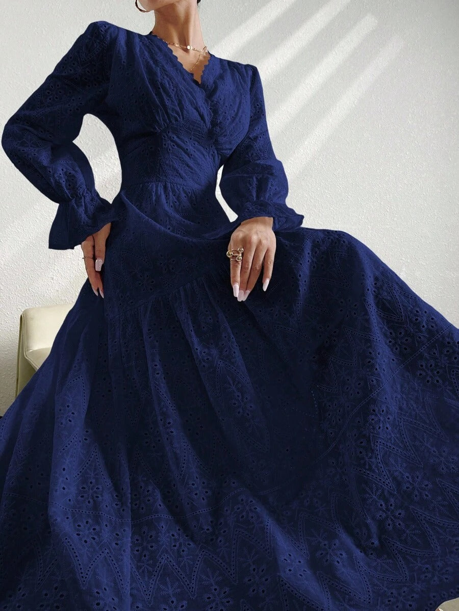 V-Neck Embroidered Vacation Dress