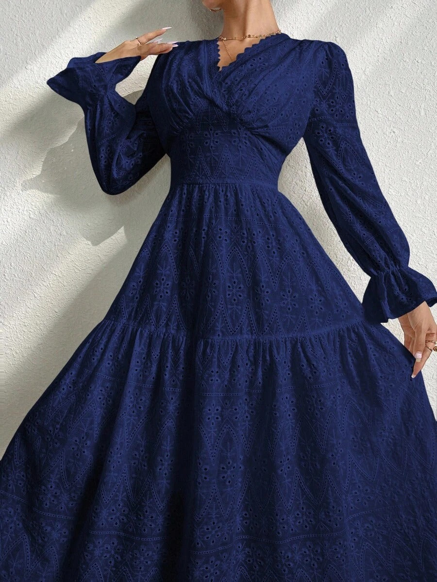 V-Neck Embroidered Vacation Dress