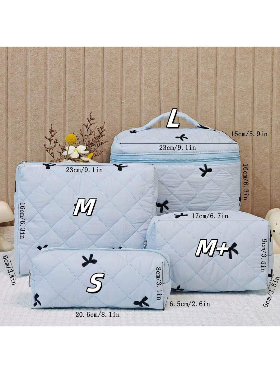 Bow Embroidered Quilted Makeup Bag