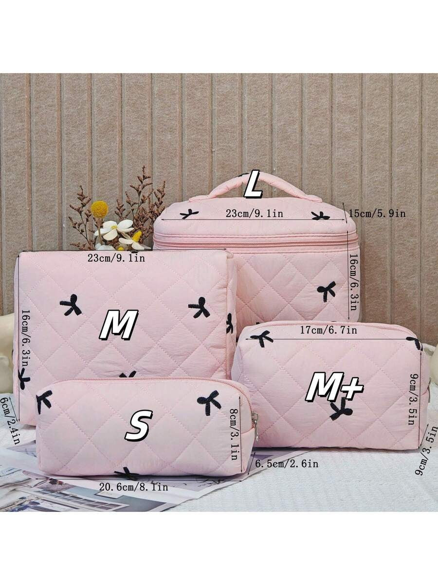 Bow Embroidered Quilted Makeup Bag