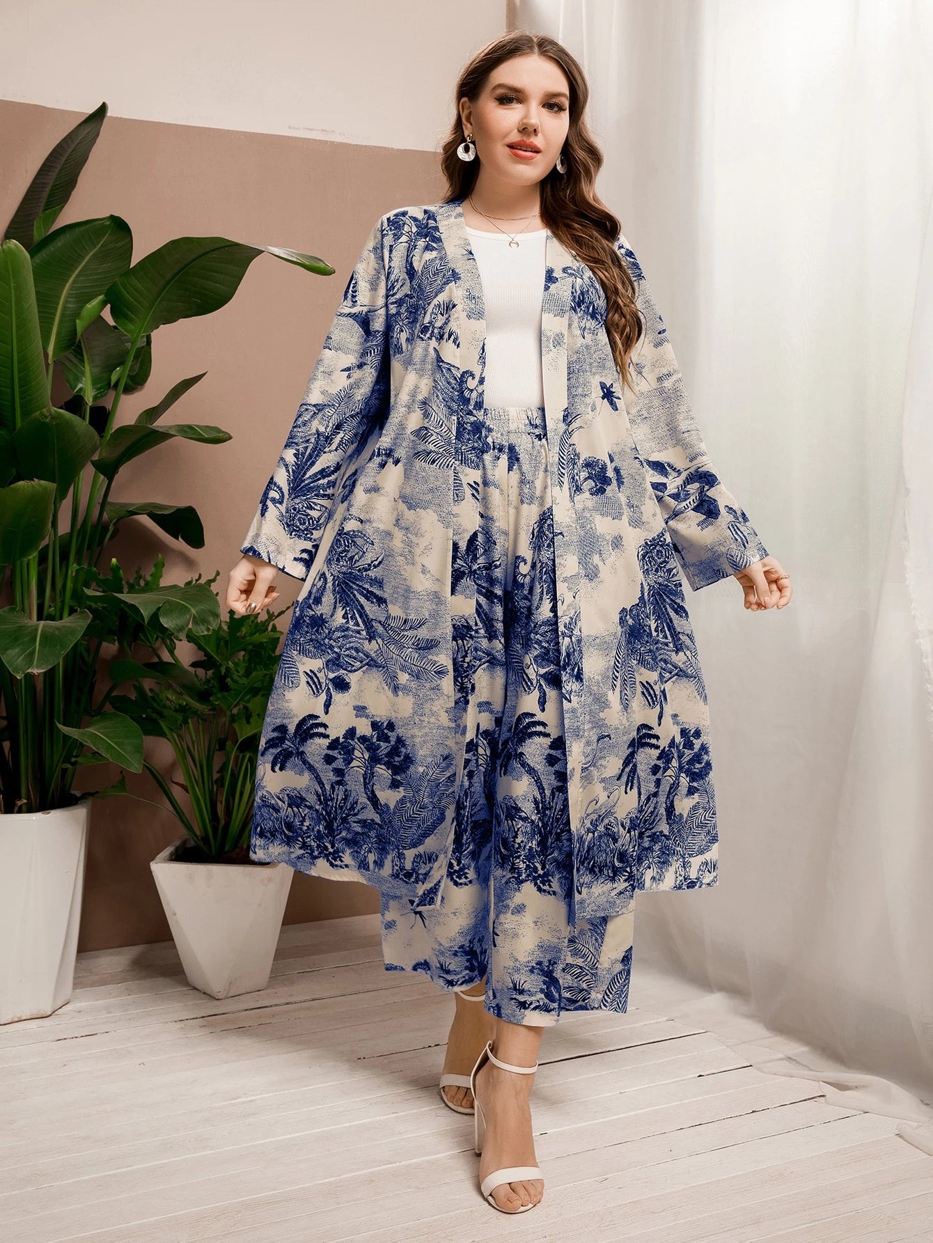 Tropical Print Duster Pants Set
