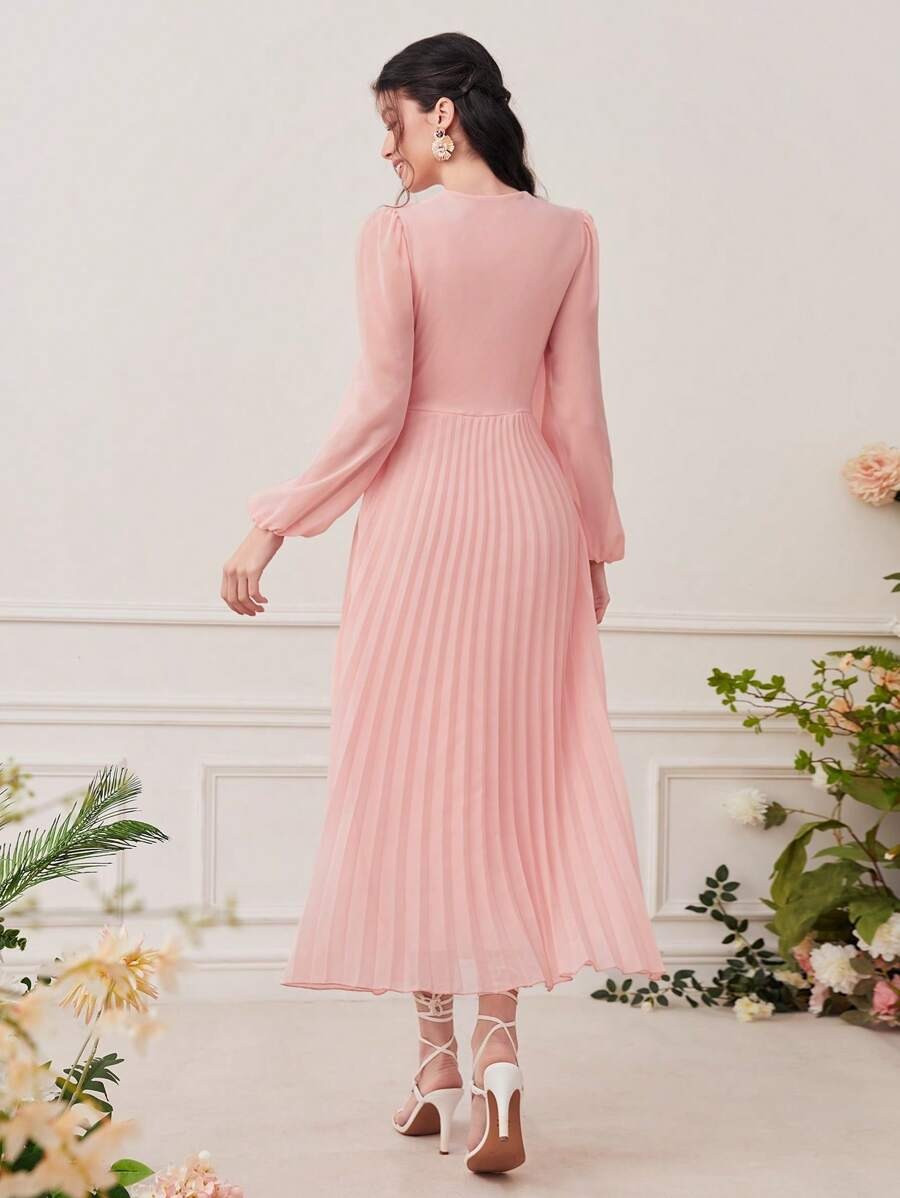 Pleated Surplice Lantern Maxi Dress