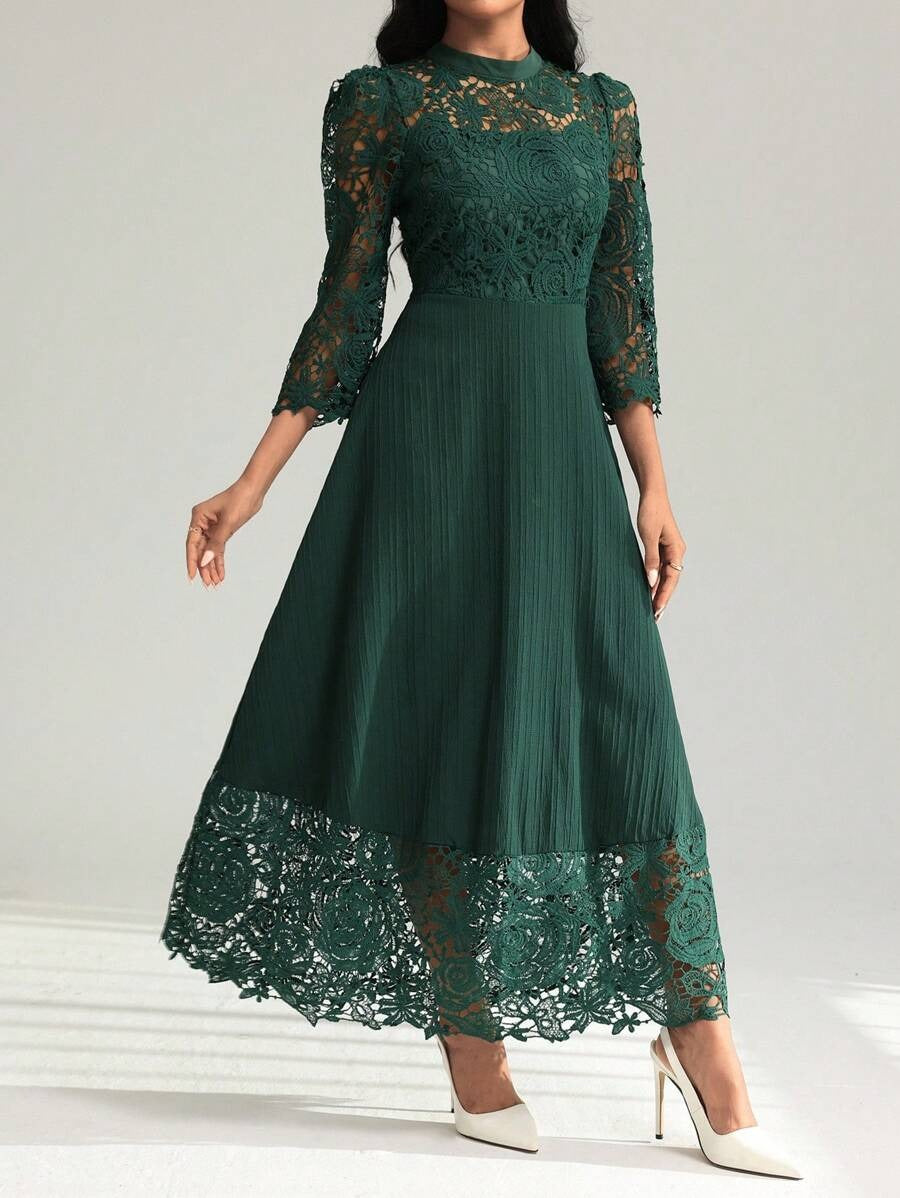 Ruffled Sleeve Embroidered Vacation Dress