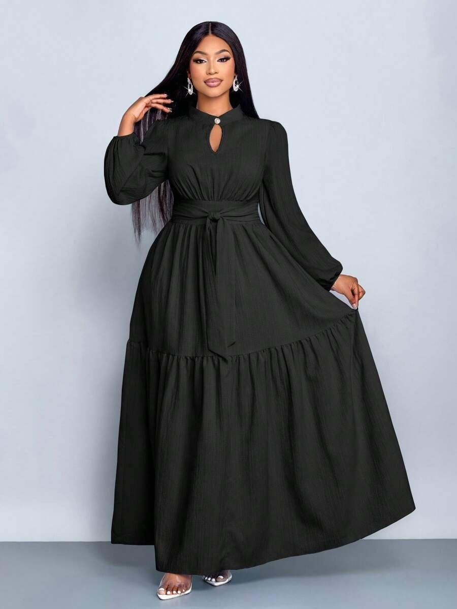 Solid Waist Tie Maxi Dress