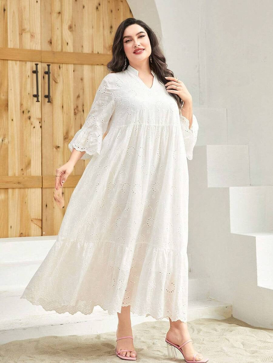 Elegant Ruffled Maxi Smock Dress