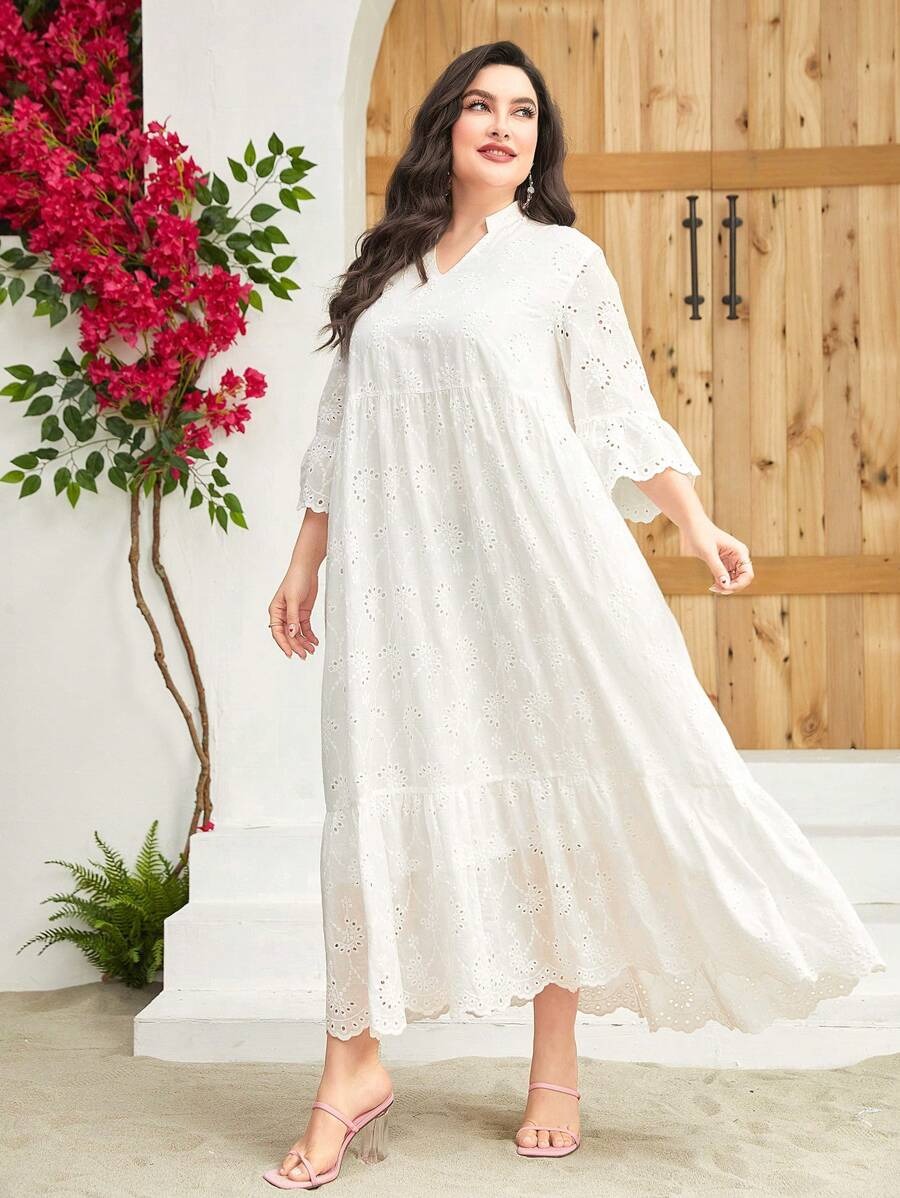 Elegant Ruffled Maxi Smock Dress