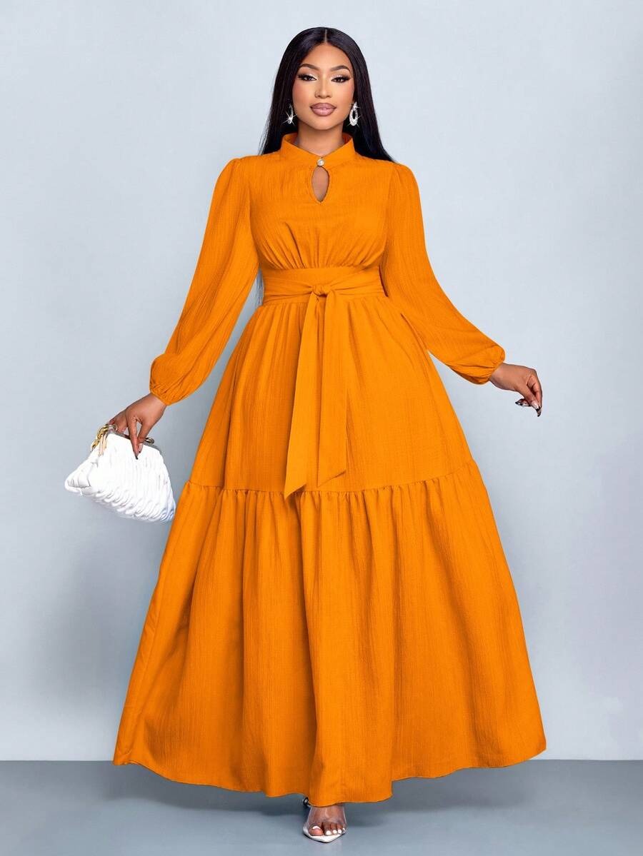 Solid Waist Tie Maxi Dress