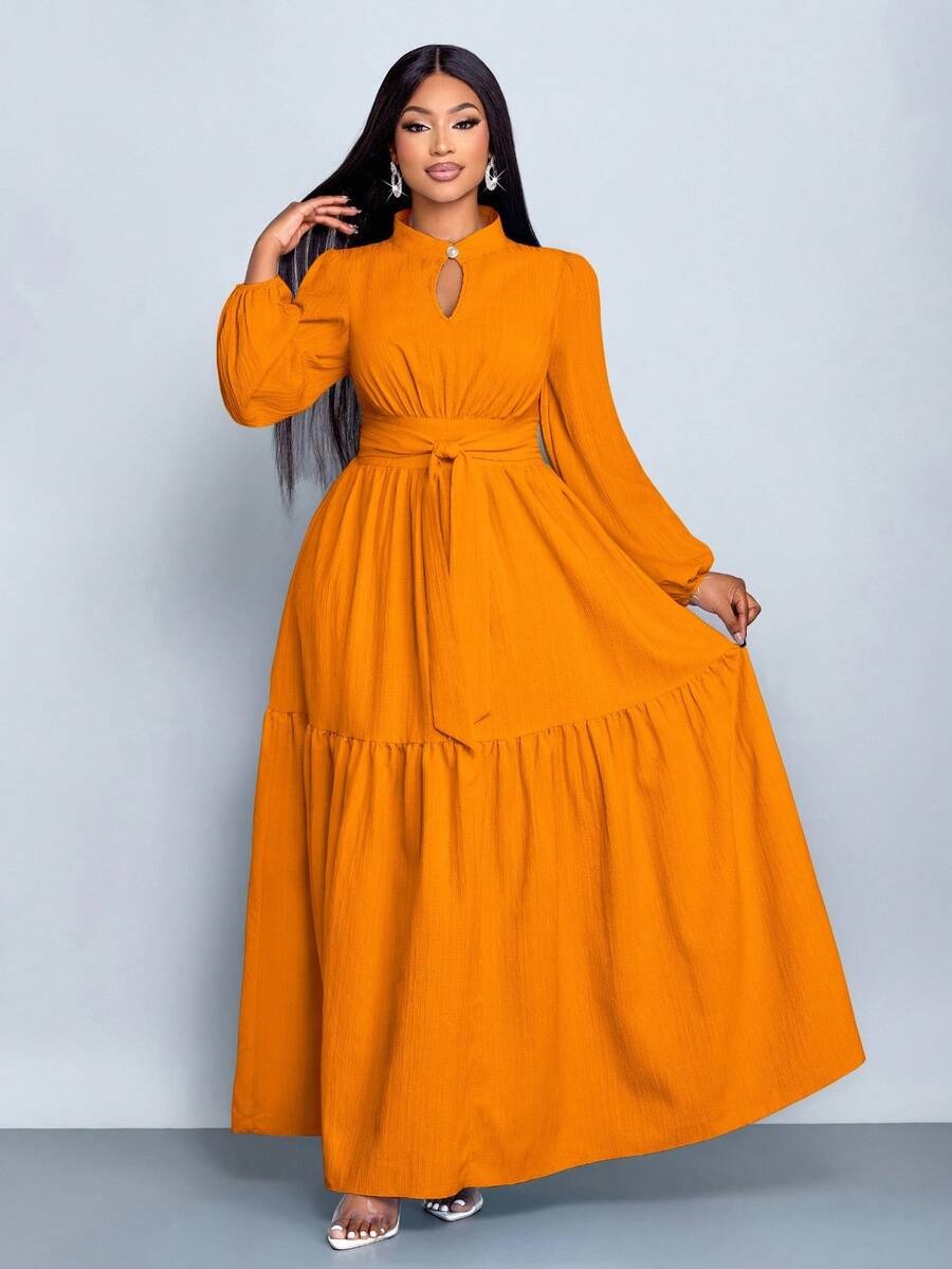 Solid Waist Tie Maxi Dress