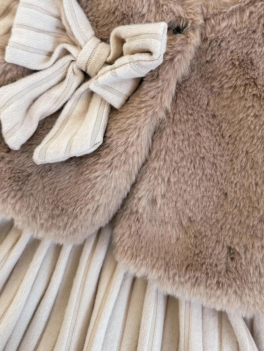 Plush Vest Dress Baby Set