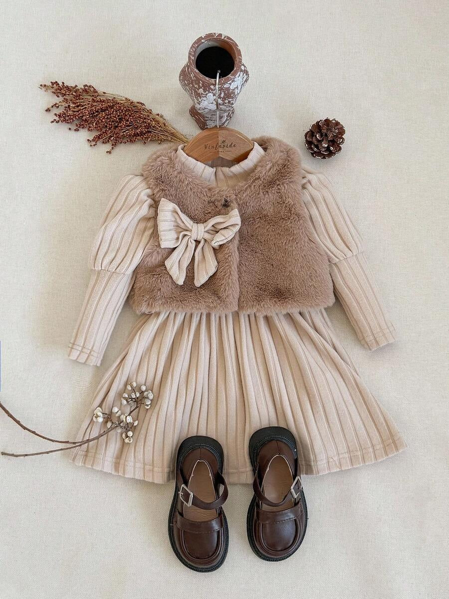 Plush Vest Dress Baby Set