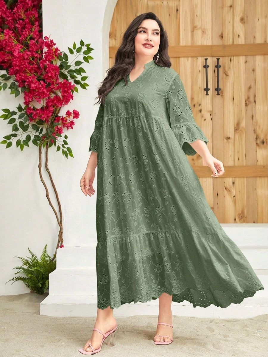 Elegant Ruffled Maxi Smock Dress