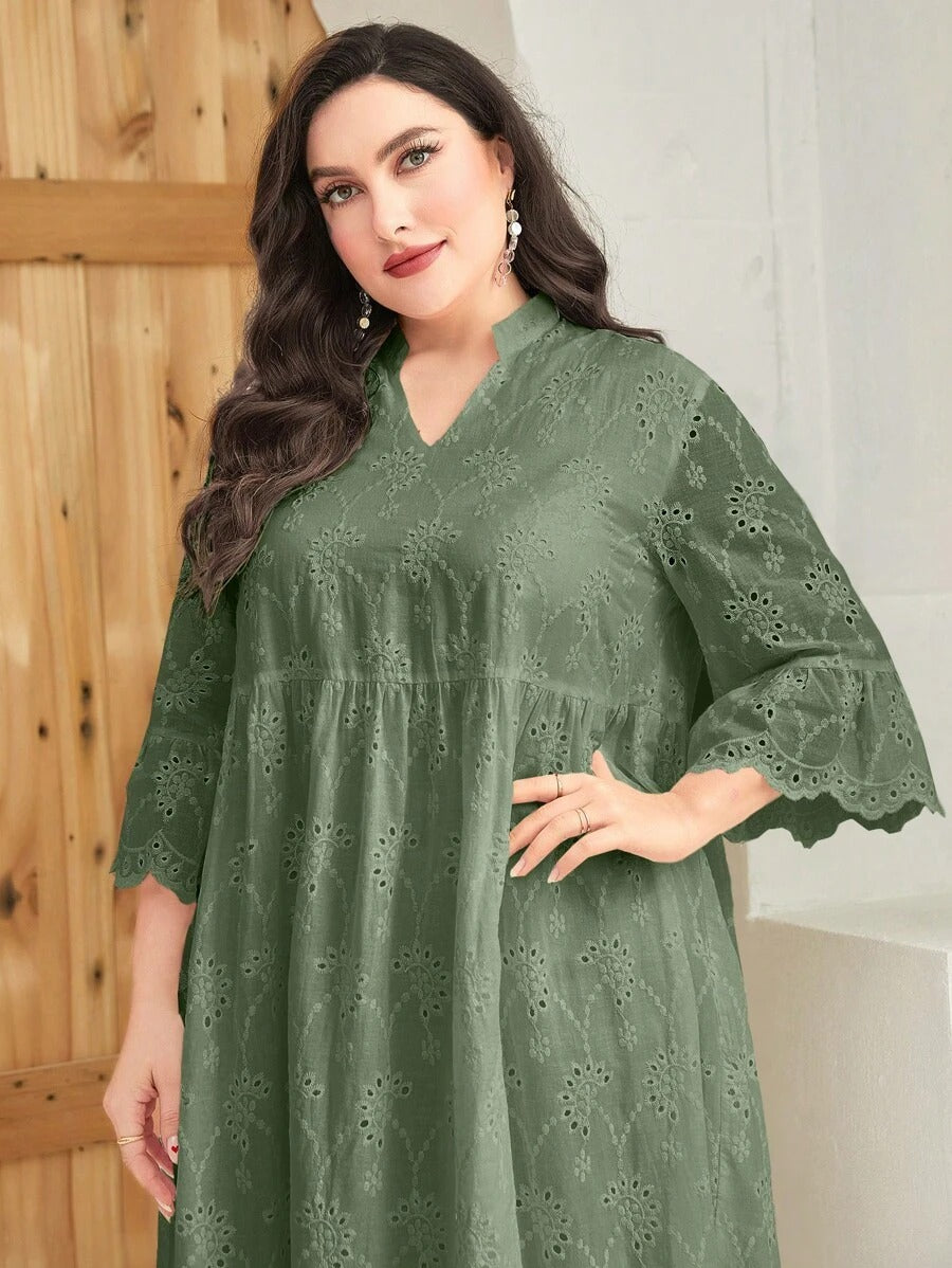 Eyelet Lace Ruffle Hem Maxi Dress