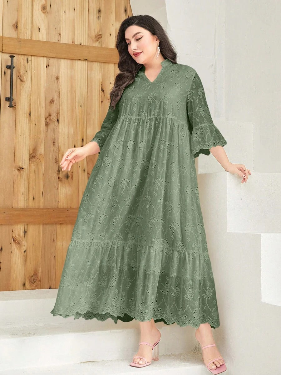Elegant Ruffled Maxi Smock Dress