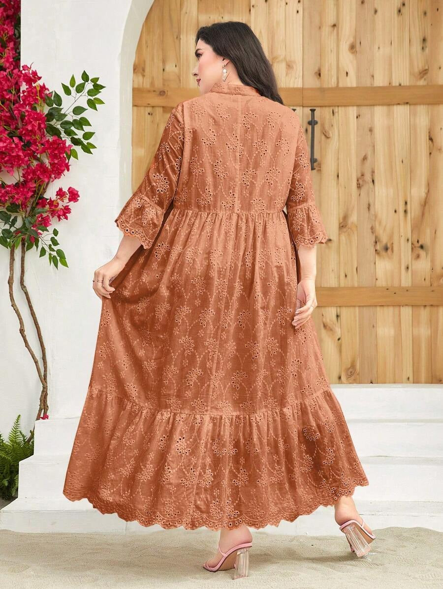 Elegant Ruffled Maxi Smock Dress