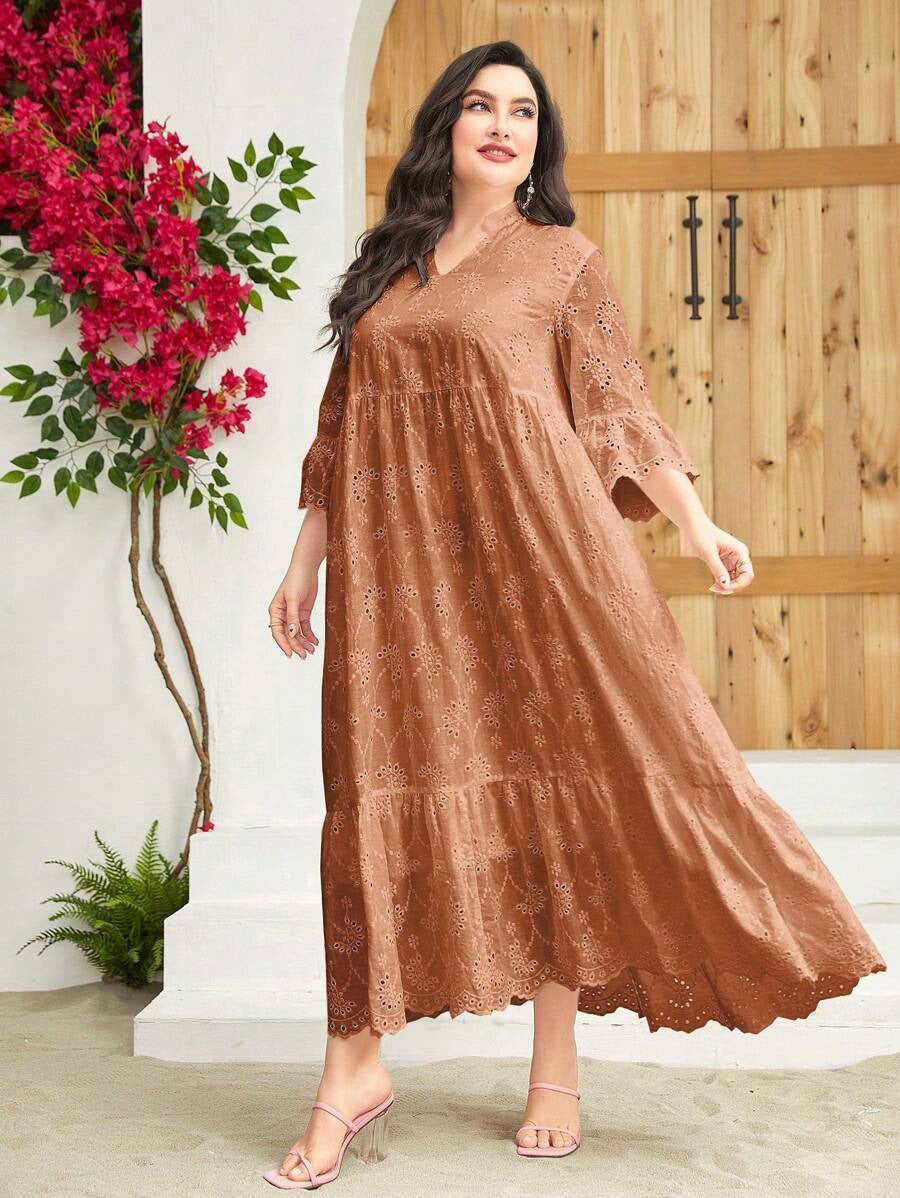 Elegant Ruffled Maxi Smock Dress