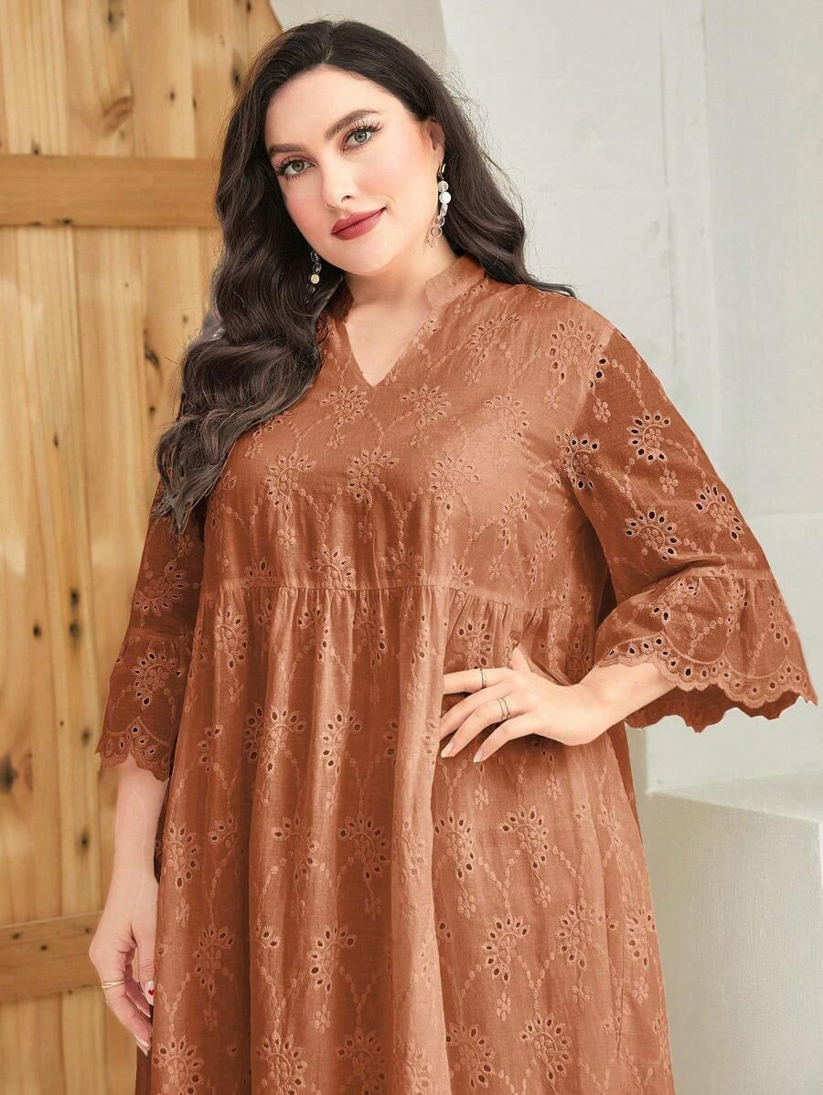 Eyelet Lace Ruffle Hem Maxi Dress