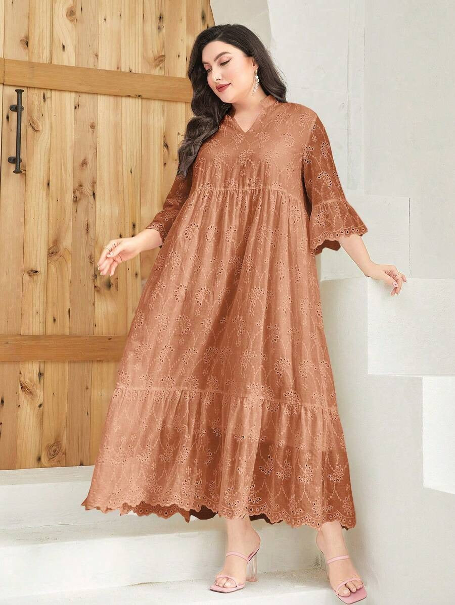 Elegant Ruffled Maxi Smock Dress