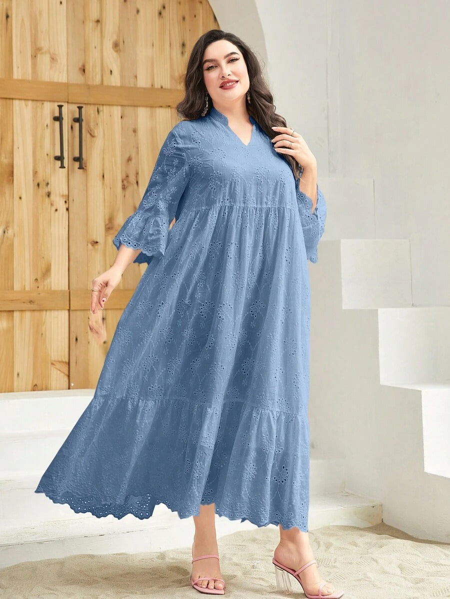 Eyelet Lace Ruffle Hem Maxi Dress