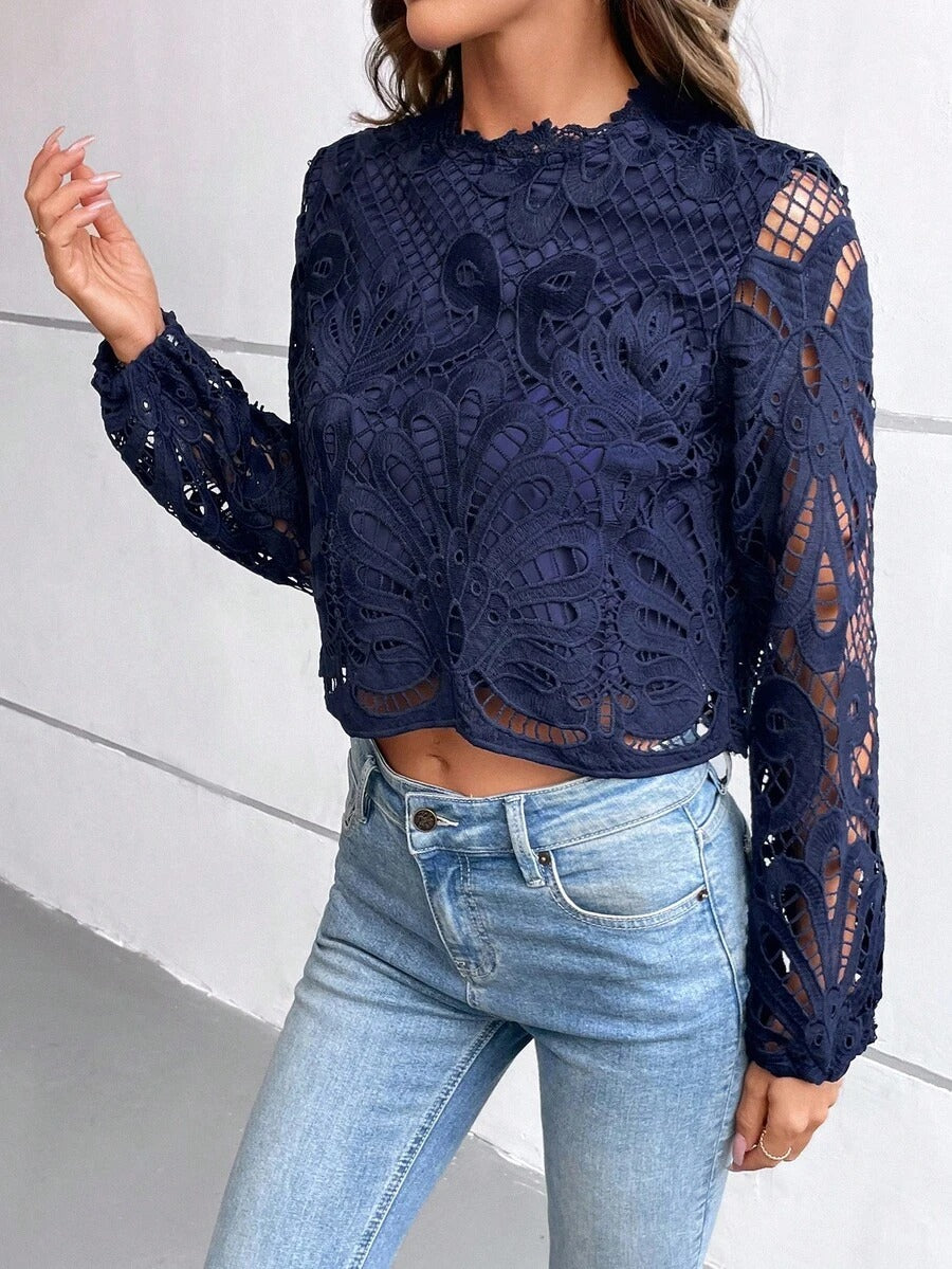 Elegant Lace Cropped Fall Shirt