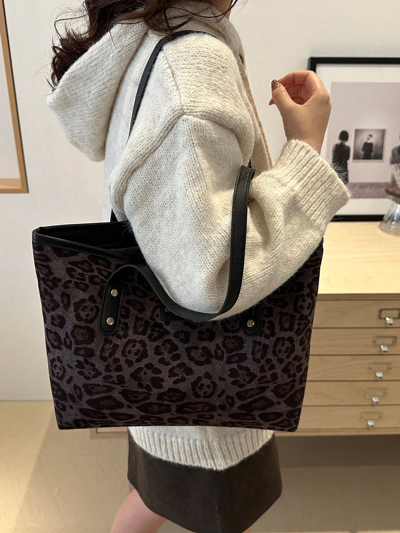 Black Monogram Large Tote Bag