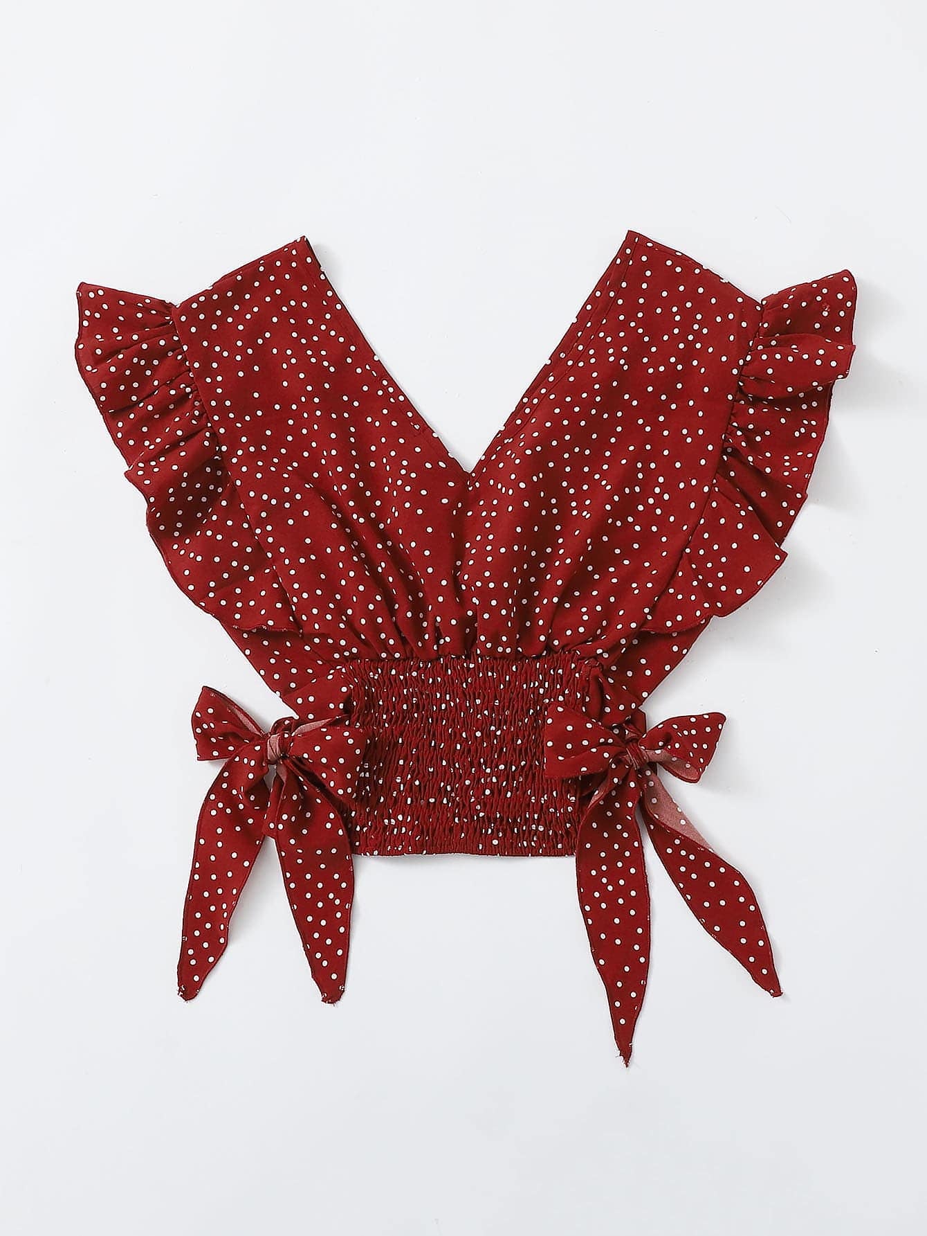Polka Dot Shirred Ruffle Top
