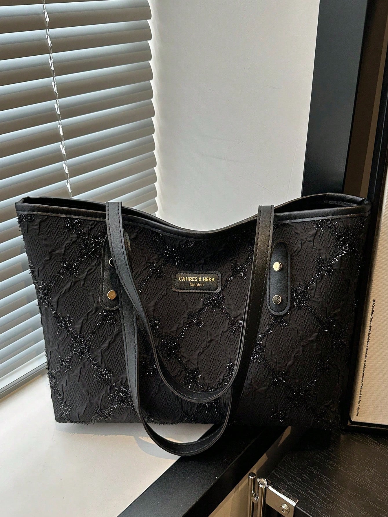 Black Textured Elegant Tote Bag