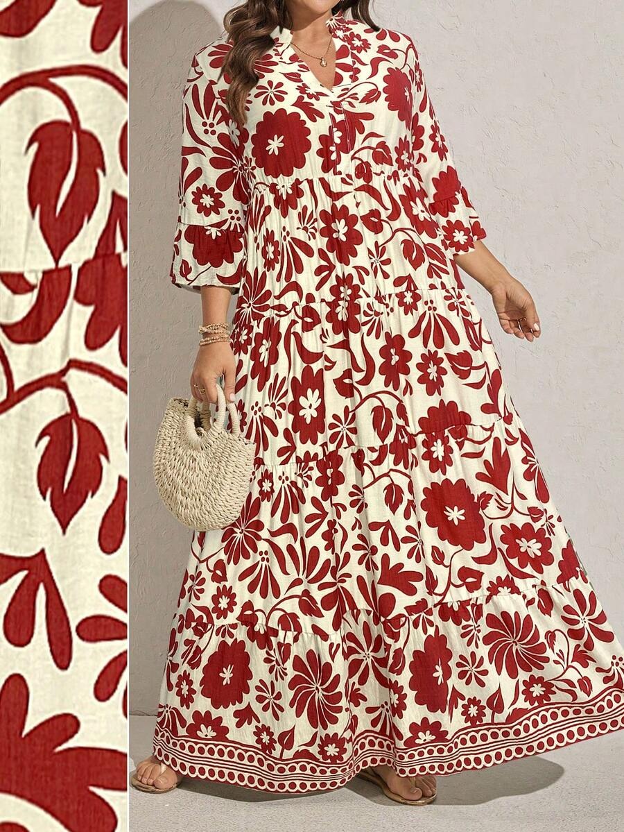 Floral Print Flare Sleeve Dress