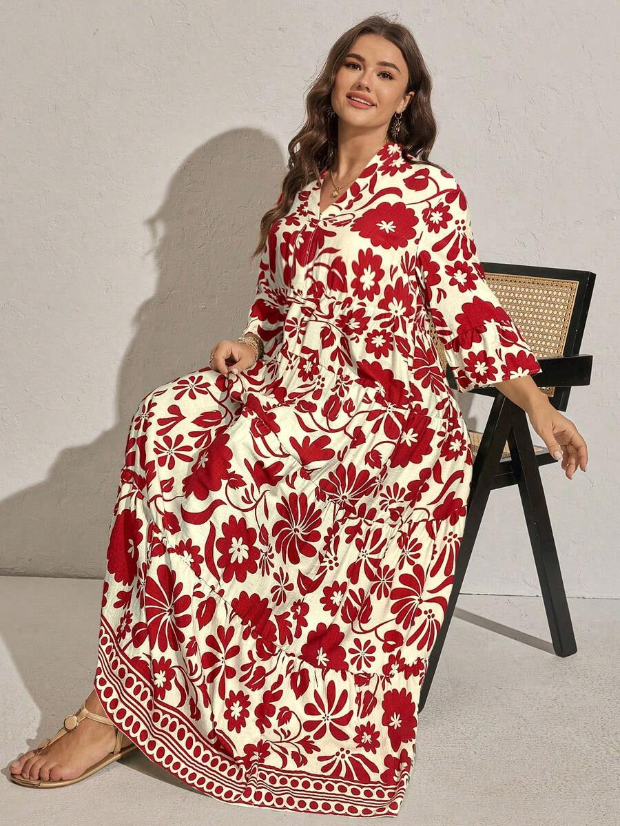 Floral Print Flare Sleeve Dress