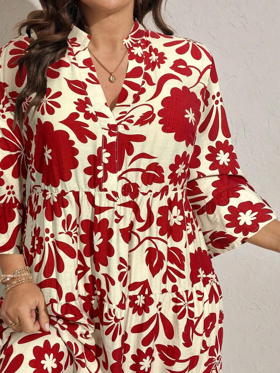 Floral Print Flare Sleeve Dress