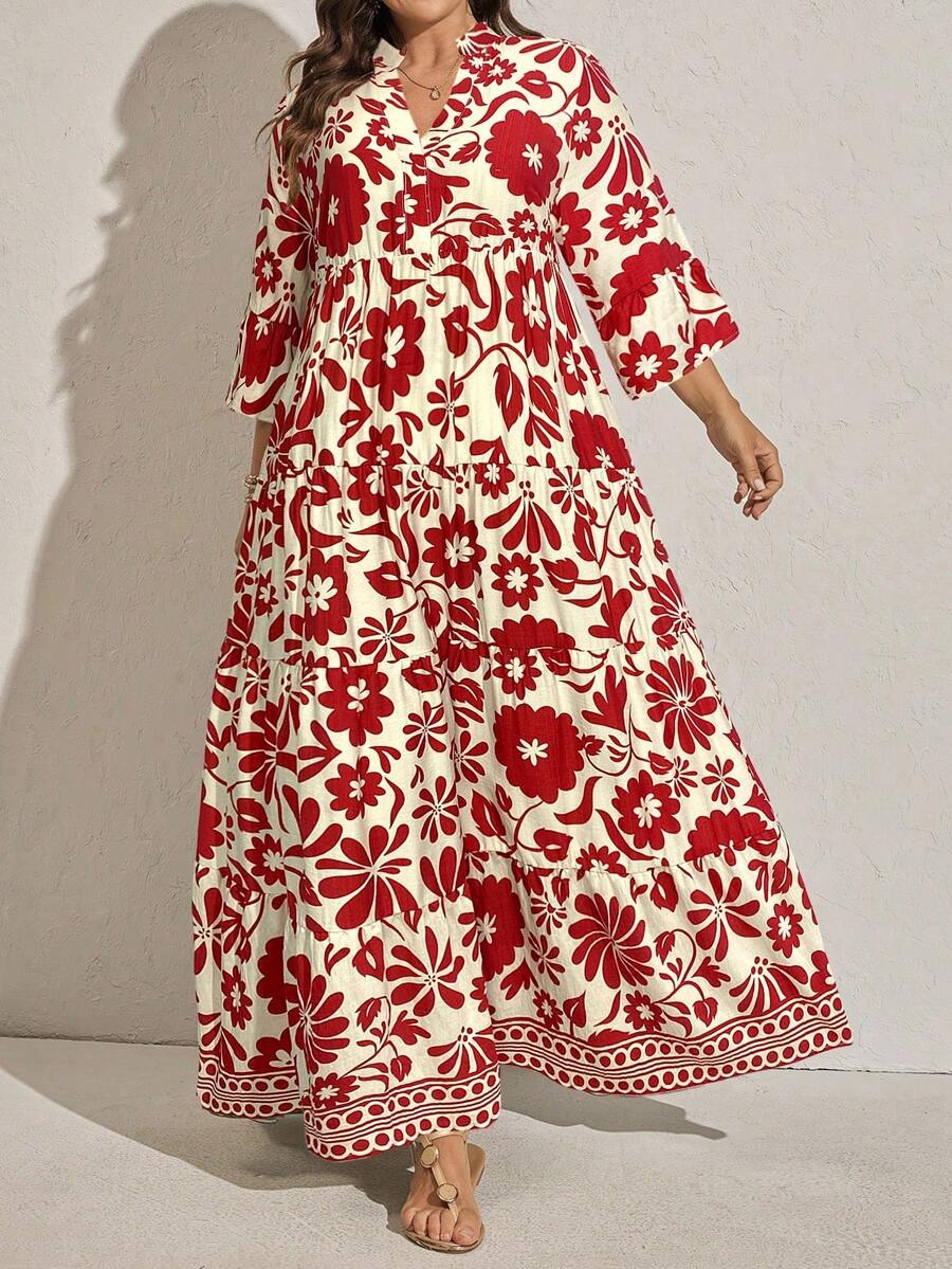 Floral Print Flare Sleeve Dress