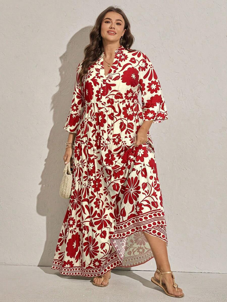 Floral Print Flare Sleeve Dress