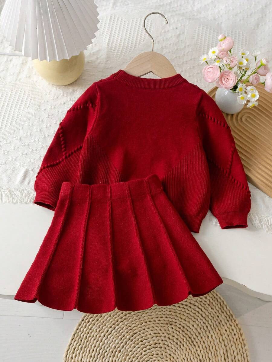 Bow Sweater Pleated Skirt Set