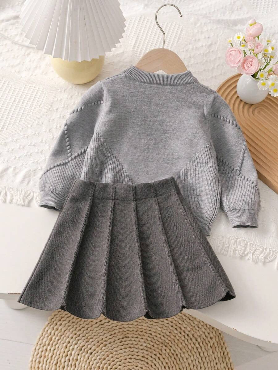 Bow Sweater Pleated Skirt Set