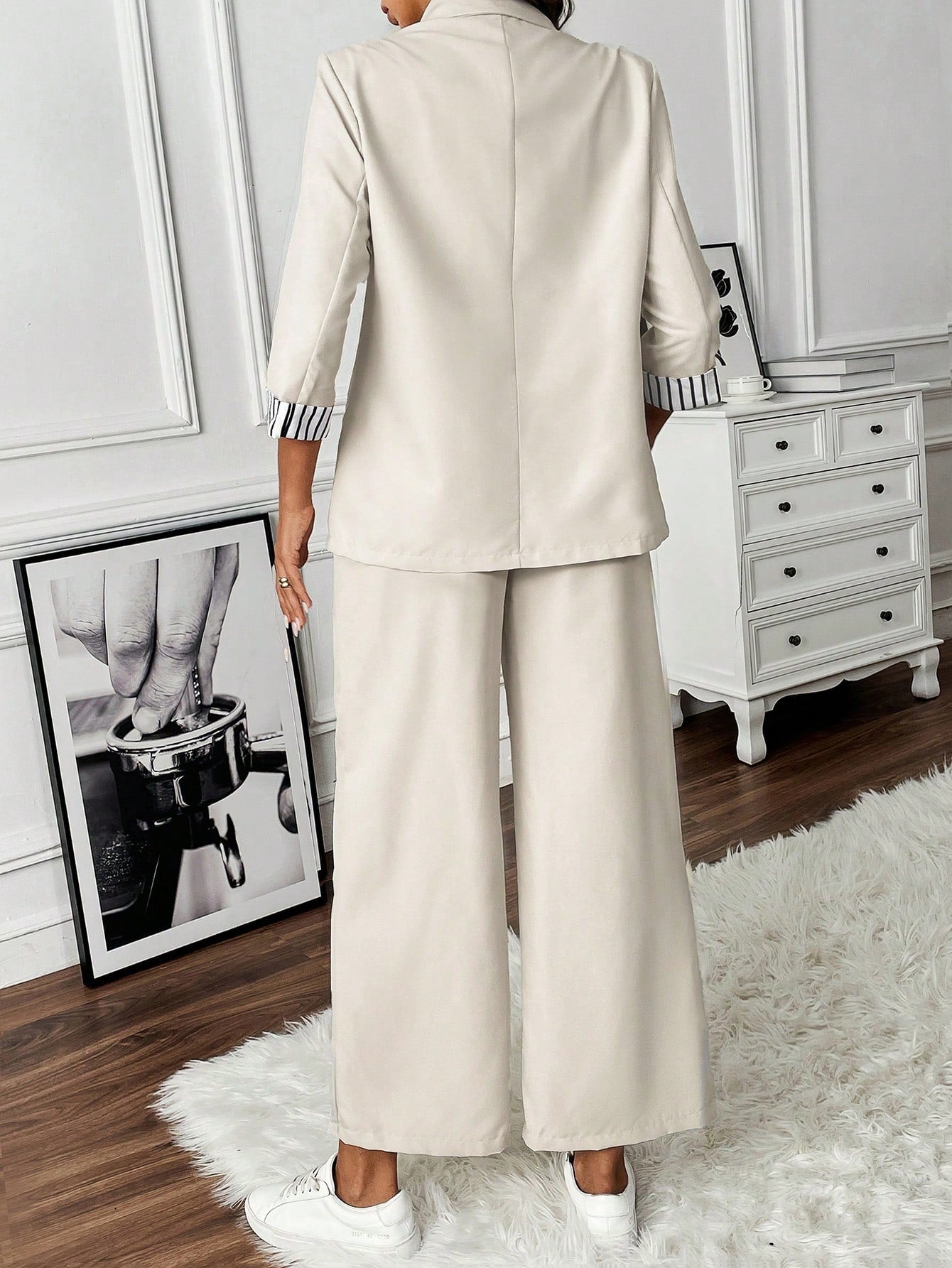 Striped Cuff Blazer Pants Set