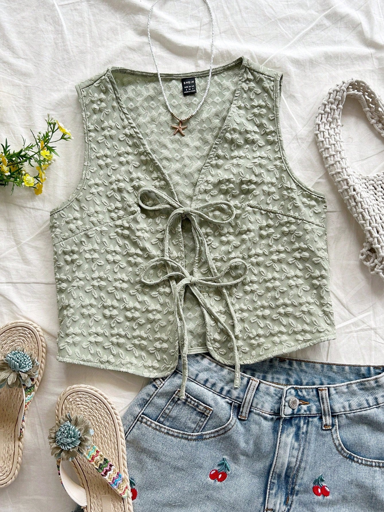 V-Neck Tie-Bow Casual Top