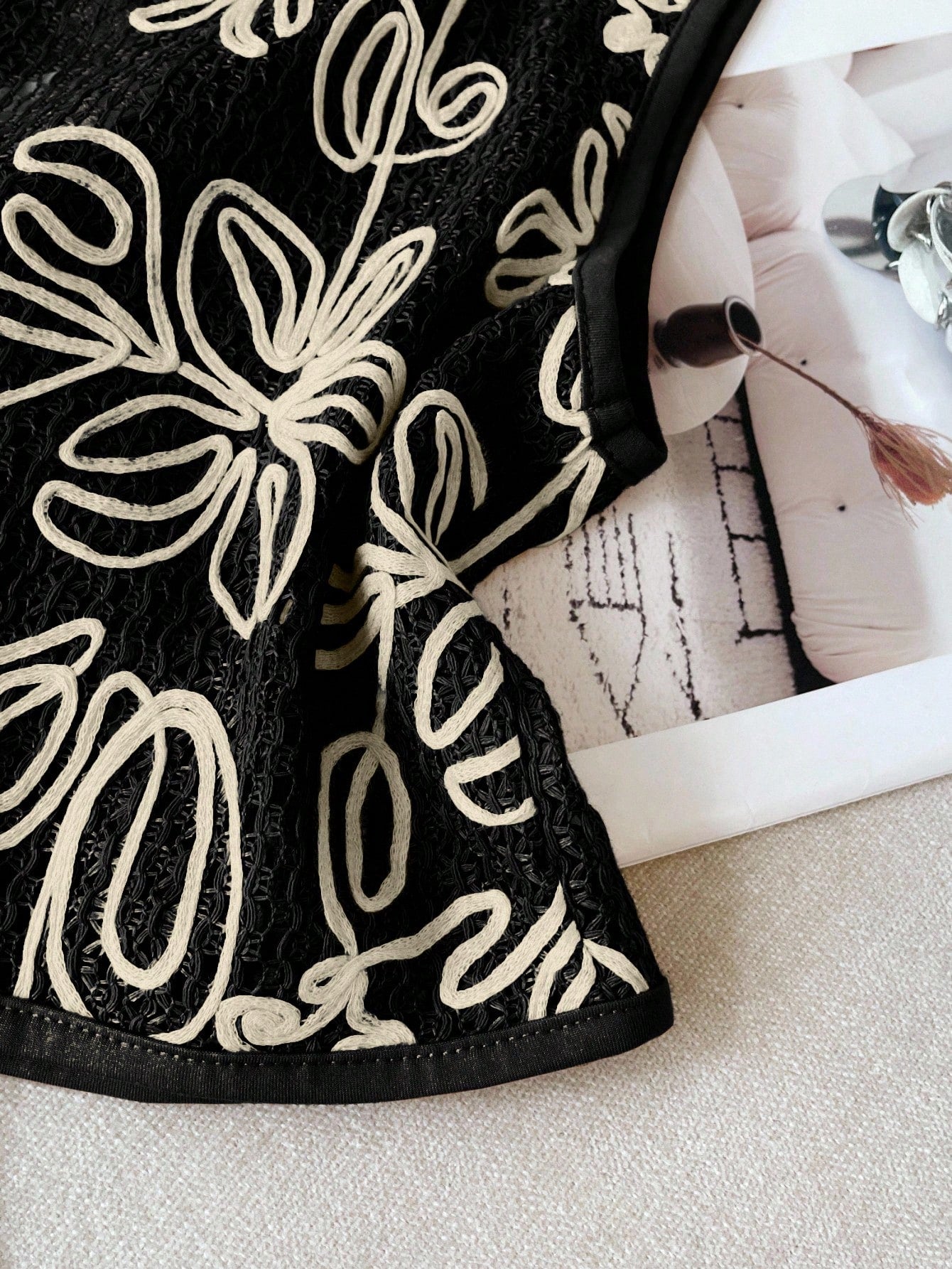 Floral Jacquard Tie-Front Camisole