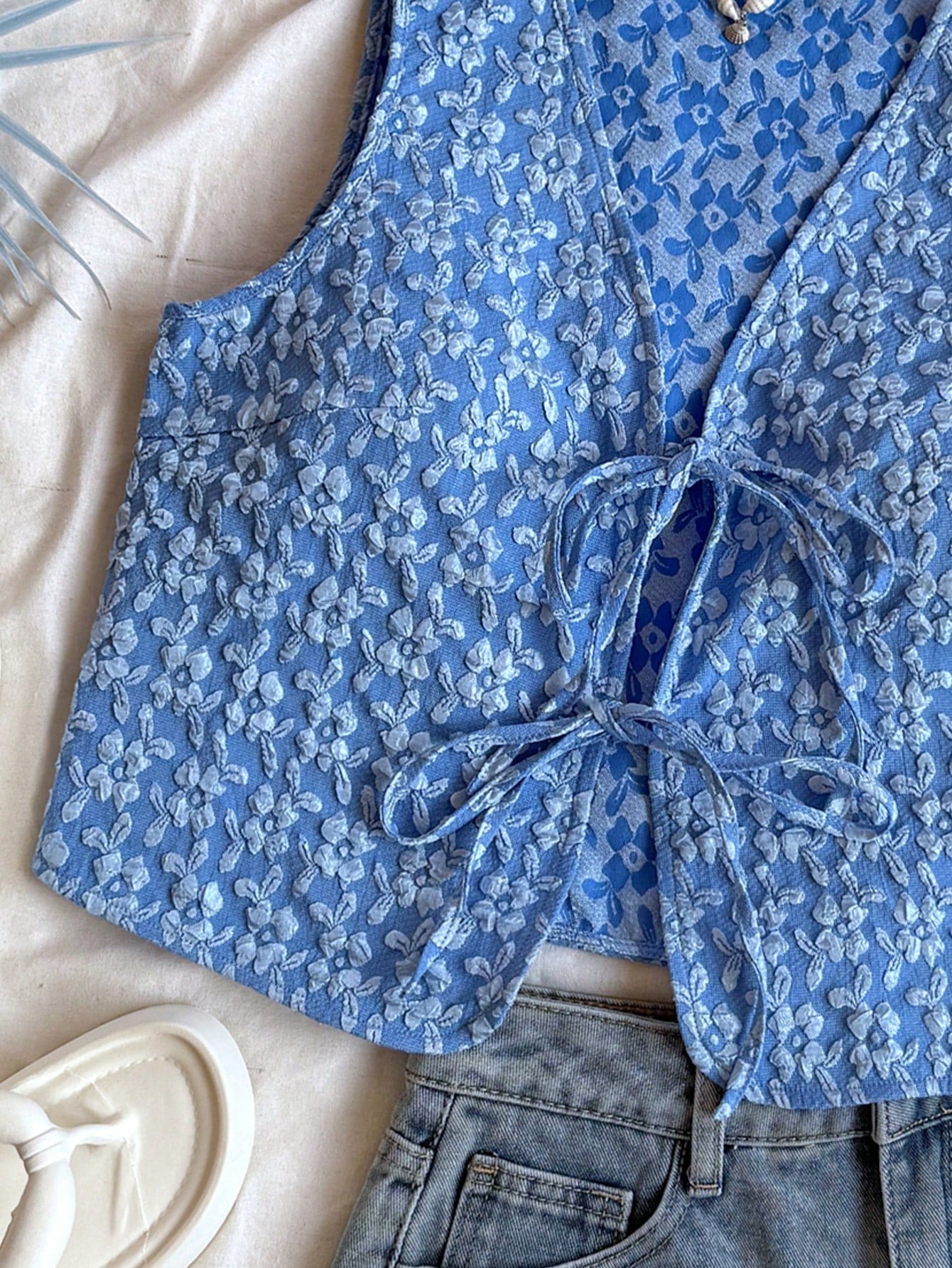 V-Neck Tie-Bow Casual Top