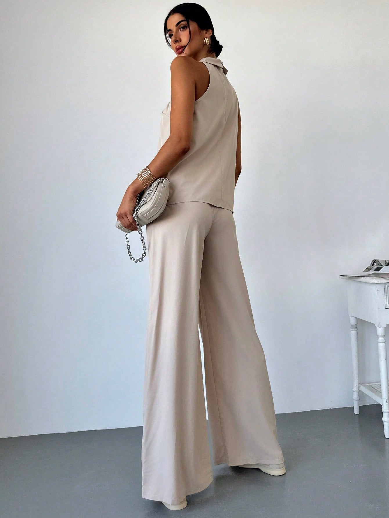 Ruffle Collar Wide Leg Set